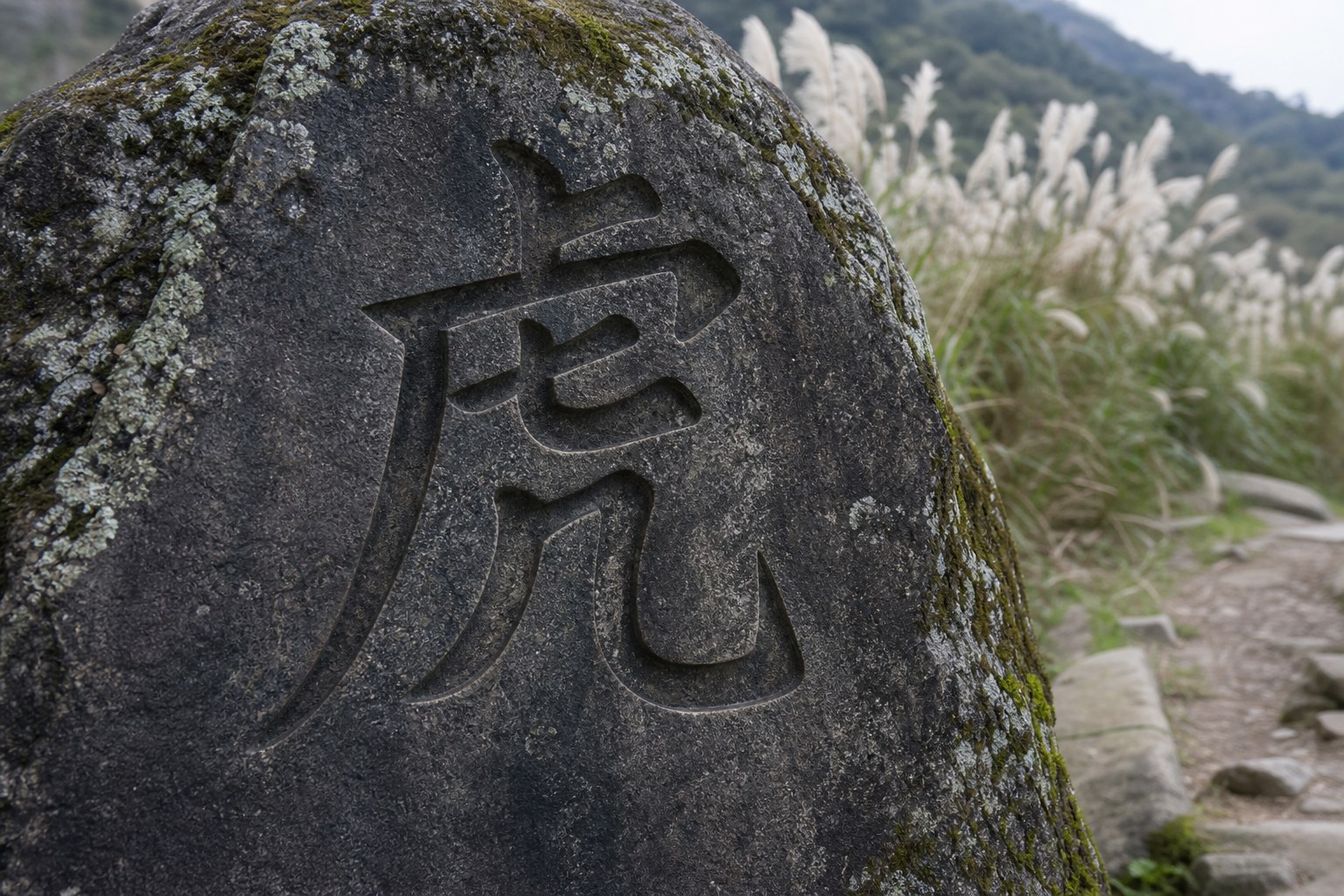 草嶺古道上著名的虎字碑，清同治六年台灣鎮總兵劉明燈以草書題字，是市定古蹟