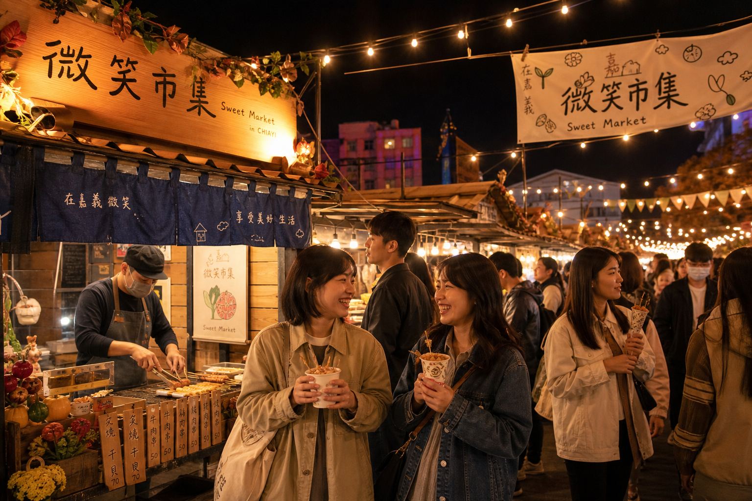 Sweet Market 微笑市集,嘉義在地美食攤位與文創小攤(情境示意圖)