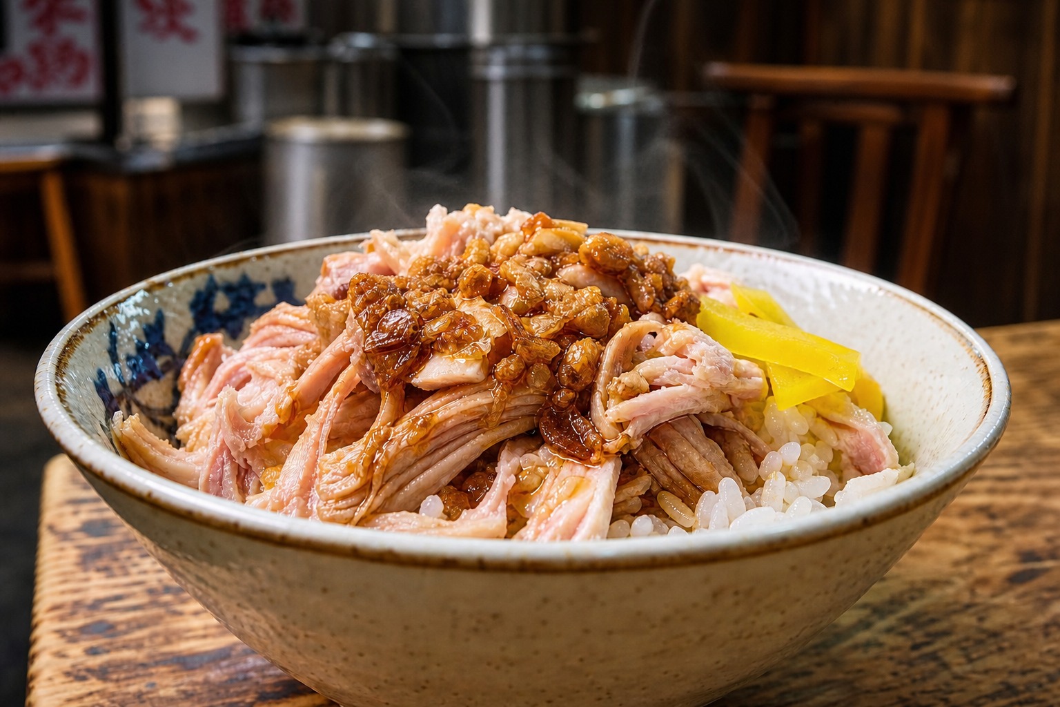 【AI生成示意圖】嘉義火雞肉飯,鋪滿火雞肉絲與油蔥酥