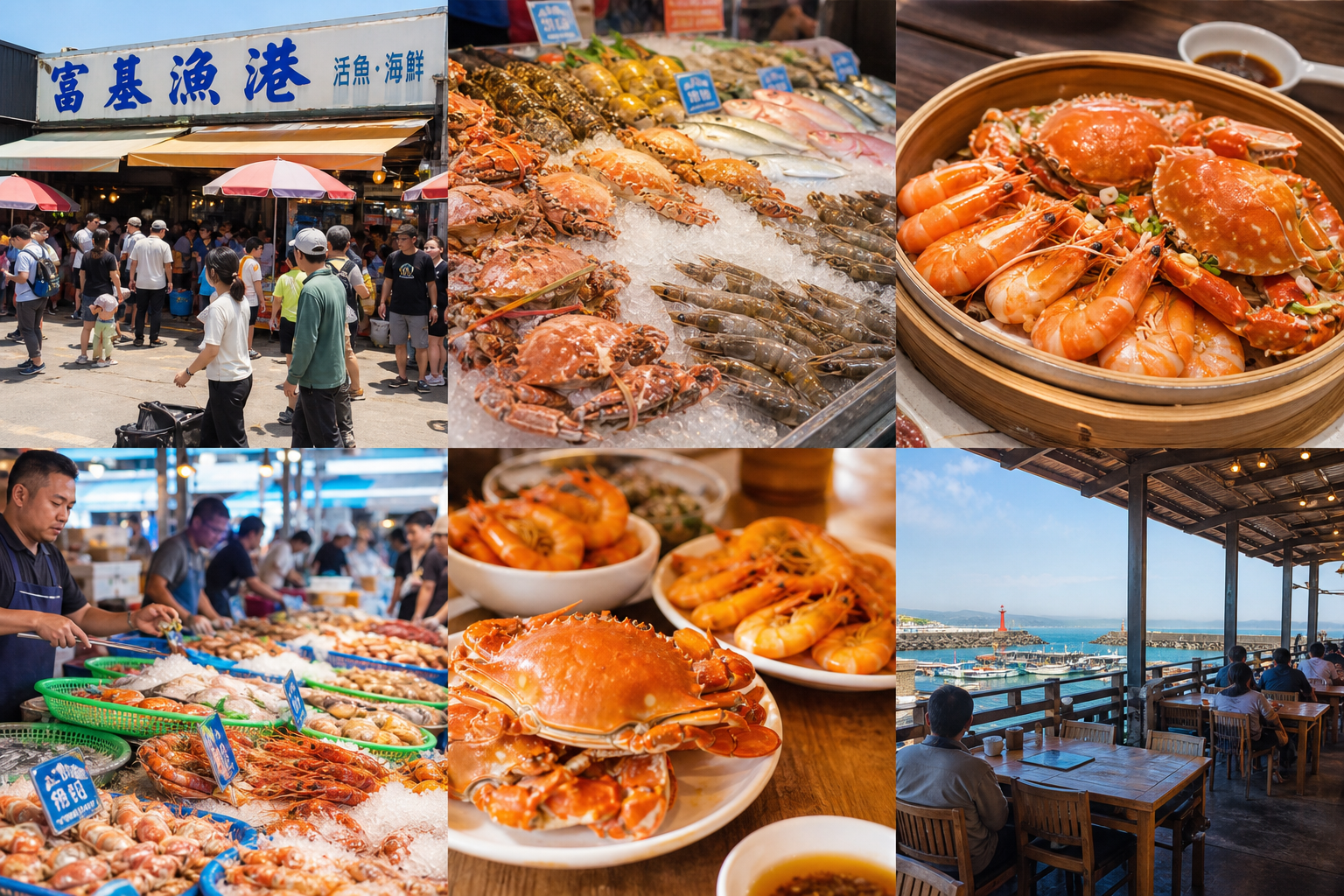 富基漁港海鮮市場:活跳跳的螃蟹、蝦子、魚類,代客料理現撈現吃(情境示意圖)