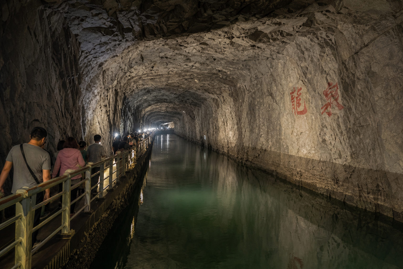 翟山坑道內部的花崗岩水道與步行棧道
