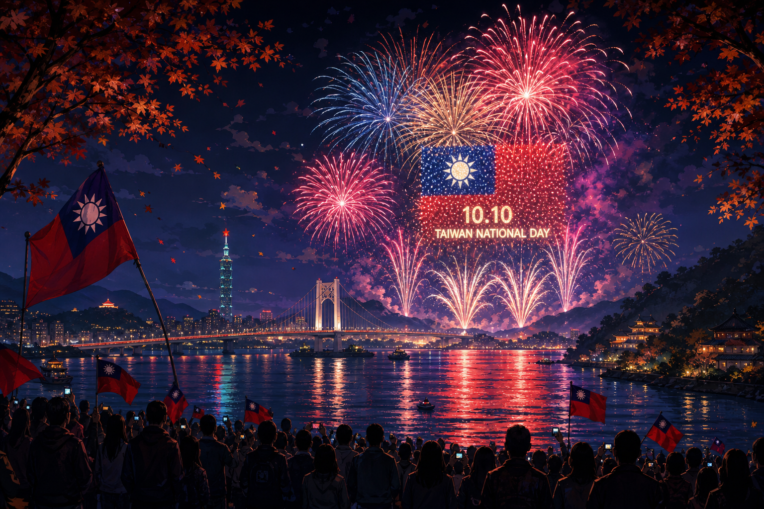 2026 國慶煙火示意：台東卑南溪出海口的璀璨夜空
