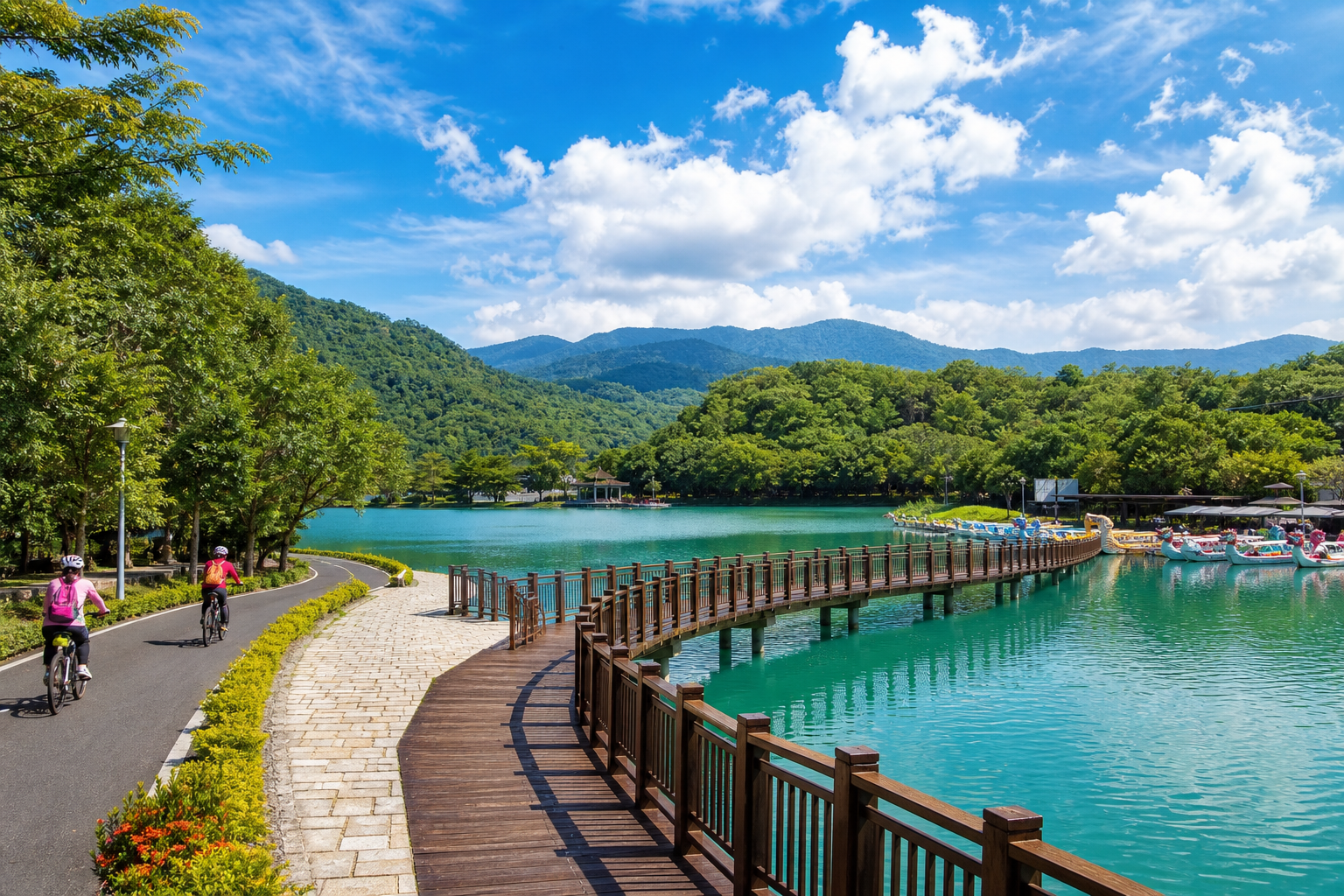 台東森林公園琵琶湖:木棧道與靜謐湖面